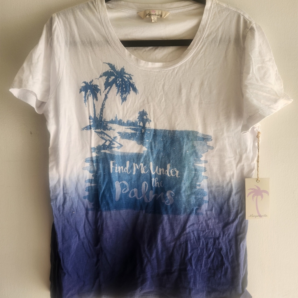 Margaritaville White to Blue Ombre Short Sleeve Tee with Palm Graphic